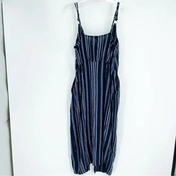 NWT Ellen Tracy Blue Stripe Tie Front Linen‎ Blend Dress Size Small - Picture 3 of 9